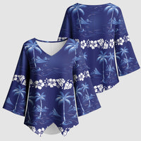 Blue Hawaii Palm Tree Hibiscus Kimono Sleeve Blouse Fantasy Summer Vibe LT01 - Polynesian Pride