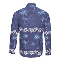 Blue Hawaii Palm Tree Hibiscus Long Sleeve Button Shirt Fantasy Summer Vibe LT01 - Polynesian Pride