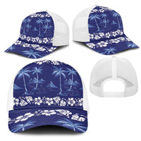 Blue Hawaii Palm Tree Hibiscus Mesh Trucker Cap Fantasy Summer Vibe