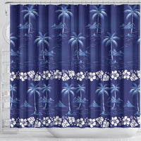 Blue Hawaii Palm Tree Hibiscus Shower Curtain Fantasy Summer Vibe LT01 - Polynesian Pride