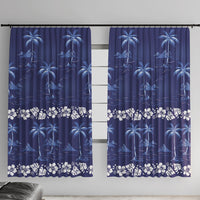 Blue Hawaii Palm Tree Hibiscus Window Curtain Fantasy Summer Vibe LT01 With Hooks Blue - Polynesian Pride