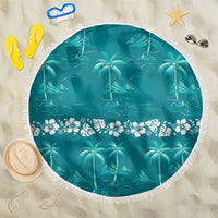 Cyan Hawaii Palm Tree Hibiscus Beach Blanket Fantasy Summer Vibe LT01 One Size 150cm Cyan - Polynesian Pride