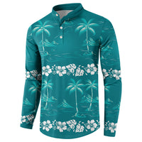 Cyan Hawaii Palm Tree Hibiscus Button Sweatshirt Fantasy Summer Vibe LT01 - Polynesian Pride