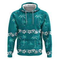 Cyan Hawaii Palm Tree Hibiscus Hoodie Fantasy Summer Vibe