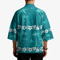 Cyan Hawaii Palm Tree Hibiscus Kimono Fantasy Summer Vibe LT01 - Polynesian Pride