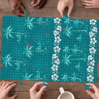 Cyan Hawaii Palm Tree Hibiscus Puzzle Fantasy Summer Vibe