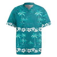 Cyan Hawaii Palm Tree Hibiscus Rugby Jersey Fantasy Summer Vibe LT01 Cyan - Polynesian Pride