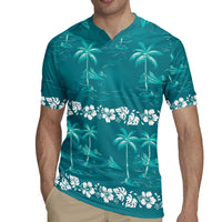 Cyan Hawaii Palm Tree Hibiscus Rugby Jersey Fantasy Summer Vibe LT01 - Polynesian Pride