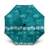 Cyan Hawaii Palm Tree Hibiscus Umbrella Fantasy Summer Vibe LT01 One Size Folded 11.42 inch Opened Diameter 37.4 inch Cyan - Polynesian Pride