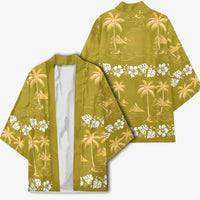 Yellow Hawaii Palm Tree Hibiscus Kimono Fantasy Summer Vibe LT01 - Polynesian Pride