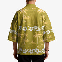 Yellow Hawaii Palm Tree Hibiscus Kimono Fantasy Summer Vibe LT01 - Polynesian Pride