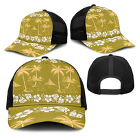 Yellow Hawaii Palm Tree Hibiscus Mesh Trucker Cap Fantasy Summer Vibe