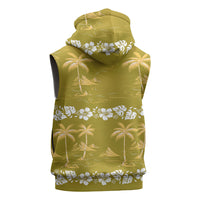 Yellow Hawaii Palm Tree Hibiscus Sleeveless Zip Hoodie Fantasy Summer Vibe