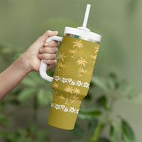 Yellow Hawaii Palm Tree Hibiscus Tumbler With Handle Fantasy Summer Vibe LT01 - Polynesian Pride