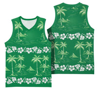 Green Hawaii Palm Tree Hibiscus Basketball Jersey Fantasy Summer Vibe LT01 - Polynesian Pride