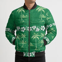Green Hawaii Palm Tree Hibiscus Bomber Puffer Jacket Fantasy Summer Vibe LT01 - Polynesian Pride