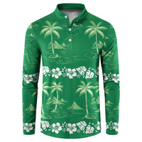 Green Hawaii Palm Tree Hibiscus Button Sweatshirt Fantasy Summer Vibe LT01 Green - Polynesian Pride