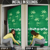 Green Hawaii Palm Tree Hibiscus Door Cover Fantasy Summer Vibe LT01 - Polynesian Pride