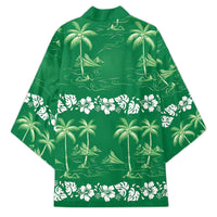 Green Hawaii Palm Tree Hibiscus Kimono Fantasy Summer Vibe LT01 - Polynesian Pride