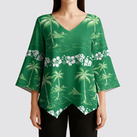 Green Hawaii Palm Tree Hibiscus Kimono Sleeve Blouse Fantasy Summer Vibe LT01 - Polynesian Pride