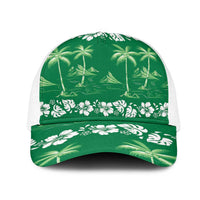 Green Hawaii Palm Tree Hibiscus Mesh Trucker Cap Fantasy Summer Vibe
