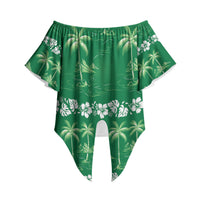 Green Hawaii Palm Tree Hibiscus Off Shoulder Wrap Waist Top Fantasy Summer Vibe LT01 - Polynesian Pride
