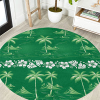 Green Hawaii Palm Tree Hibiscus Round Carpet Fantasy Summer Vibe LT01 Green - Polynesian Pride