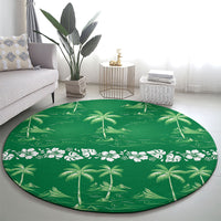 Green Hawaii Palm Tree Hibiscus Round Carpet Fantasy Summer Vibe LT01 - Polynesian Pride