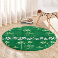Green Hawaii Palm Tree Hibiscus Round Carpet Fantasy Summer Vibe LT01 - Polynesian Pride