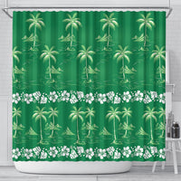 Green Hawaii Palm Tree Hibiscus Shower Curtain Fantasy Summer Vibe LT01 - Polynesian Pride