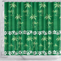 Green Hawaii Palm Tree Hibiscus Shower Curtain Fantasy Summer Vibe LT01 - Polynesian Pride