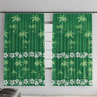 Green Hawaii Palm Tree Hibiscus Window Curtain Fantasy Summer Vibe LT01 With Hooks Green - Polynesian Pride