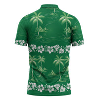 Green Hawaii Palm Tree Hibiscus Zipper Polo Shirt Fantasy Summer Vibe LT01 - Polynesian Pride
