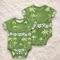 Olive Green Hawaii Palm Tree Hibiscus Baby Onesie Fantasy Summer Vibe