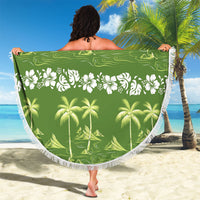 Olive Green Hawaii Palm Tree Hibiscus Beach Blanket Fantasy Summer Vibe LT01 - Polynesian Pride