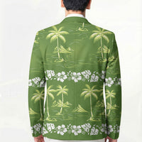 Olive Green Hawaii Palm Tree Hibiscus Blazer Fantasy Summer Vibe LT01 - Polynesian Pride