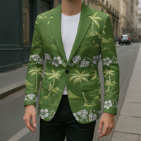 Olive Green Hawaii Palm Tree Hibiscus Blazer Fantasy Summer Vibe LT01 - Polynesian Pride