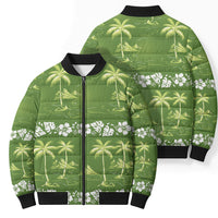 Olive Green Hawaii Palm Tree Hibiscus Bomber Puffer Jacket Fantasy Summer Vibe LT01 - Polynesian Pride