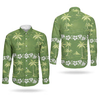 Olive Green Hawaii Palm Tree Hibiscus Couples Matching Mermaid Dress and Long Sleeve Button Shirt Fantasy Summer Vibe LT01 - Polynesian Pride