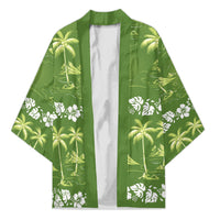 Olive Green Hawaii Palm Tree Hibiscus Kimono Fantasy Summer Vibe LT01 Unisex Olive - Polynesian Pride