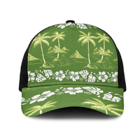 Olive Green Hawaii Palm Tree Hibiscus Mesh Trucker Cap Fantasy Summer Vibe LT01 One Size Black Olive - Polynesian Pride