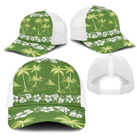 Olive Green Hawaii Palm Tree Hibiscus Mesh Trucker Cap Fantasy Summer Vibe LT01 - Polynesian Pride