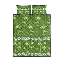Olive Green Hawaii Palm Tree Hibiscus Quilt Bed Set Fantasy Summer Vibe LT01 - Polynesian Pride