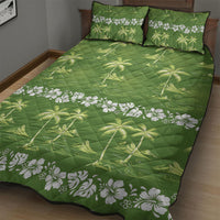 Olive Green Hawaii Palm Tree Hibiscus Quilt Bed Set Fantasy Summer Vibe LT01 - Polynesian Pride