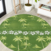 Olive Green Hawaii Palm Tree Hibiscus Round Carpet Fantasy Summer Vibe LT01 Olive - Polynesian Pride