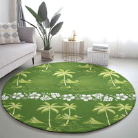 Olive Green Hawaii Palm Tree Hibiscus Round Carpet Fantasy Summer Vibe LT01 - Polynesian Pride