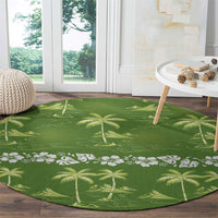 Olive Green Hawaii Palm Tree Hibiscus Round Carpet Fantasy Summer Vibe LT01 - Polynesian Pride