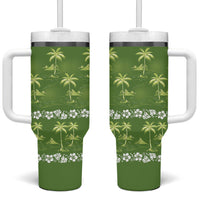 Olive Green Hawaii Palm Tree Hibiscus Tumbler With Handle Fantasy Summer Vibe LT01 One Size: 40 oz Olive - Polynesian Pride