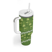 Olive Green Hawaii Palm Tree Hibiscus Tumbler With Handle Fantasy Summer Vibe LT01 - Polynesian Pride