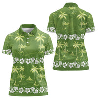 Olive Green Hawaii Palm Tree Hibiscus Women Polo Shirt Fantasy Summer Vibe LT01 - Polynesian Pride